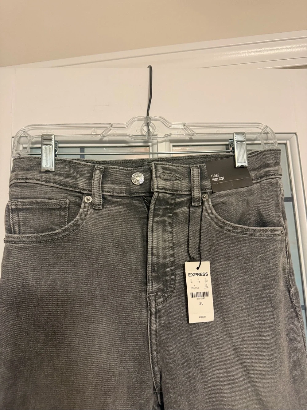 Express Gray Distressed Flare Jeans - Picture 4 of 7